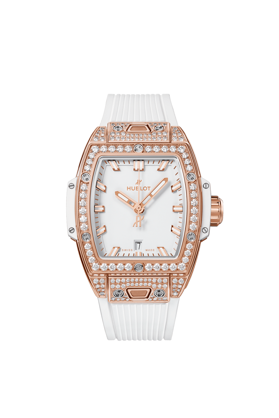 Hublot Spirit of Big Bang King Gold White Pave 32 MM - White Rubber Strap - Diamond Bezel - Matte White Dial - 682.OE.2080.RW.1604