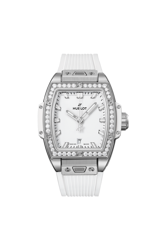 Hublot Spirit of Big Bang Steel White Diamonds 32 MM - White Rubber Strap - Diamond Bezel - Matte White Dial - 682.SE.2010.RW.1204