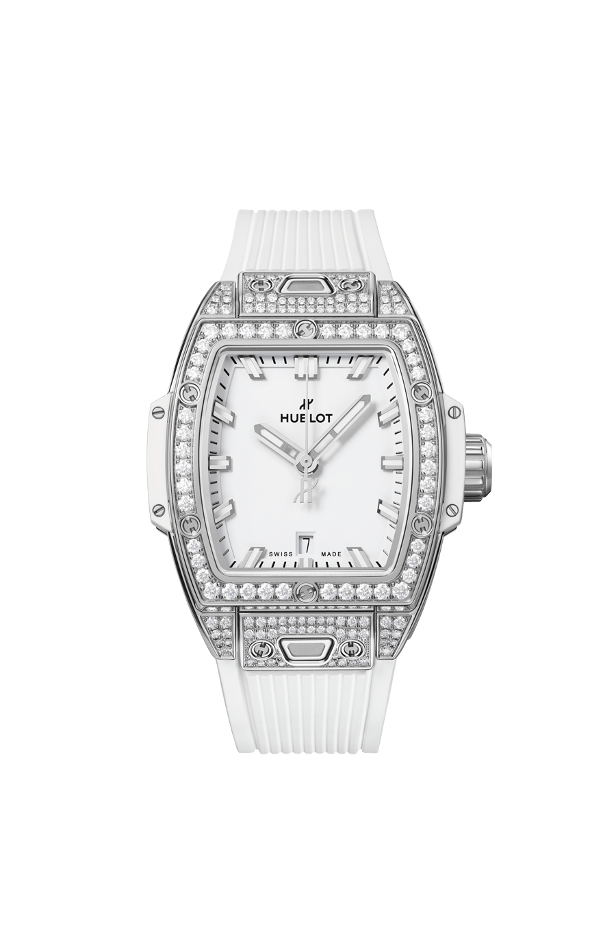 Hublot Spirit of Big Bang Steel White Pave 32 MM - White Rubber Strap - Diamond Bezel - Matte White Dial - 682.SE.2010.RW.1604