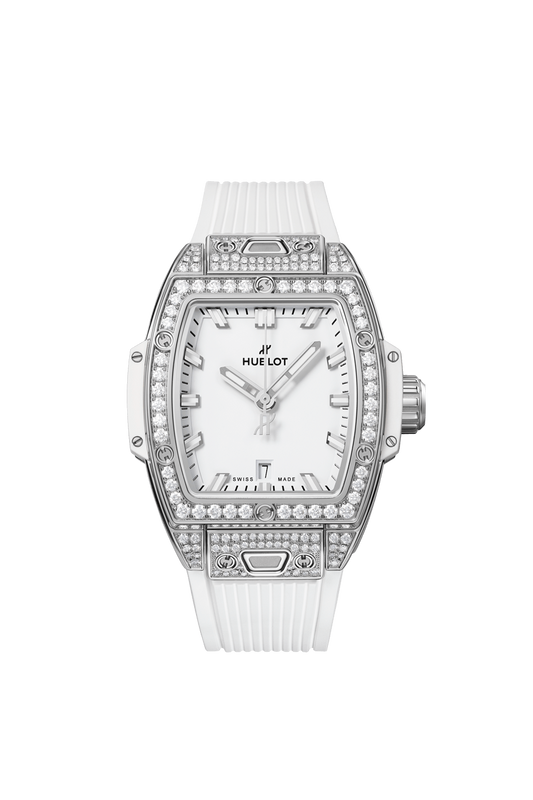 Hublot Spirit of Big Bang Steel White Pave 32 MM - White Rubber Strap - Diamond Bezel - Matte White Dial - 682.SE.2010.RW.1604