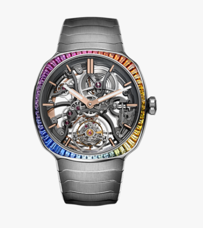 H. Moser & Cie Streamliner Tourbillon Stainless Steel 40 MM - Skeleton Dial - Rainbow Diamond Bezel - 6814-1201