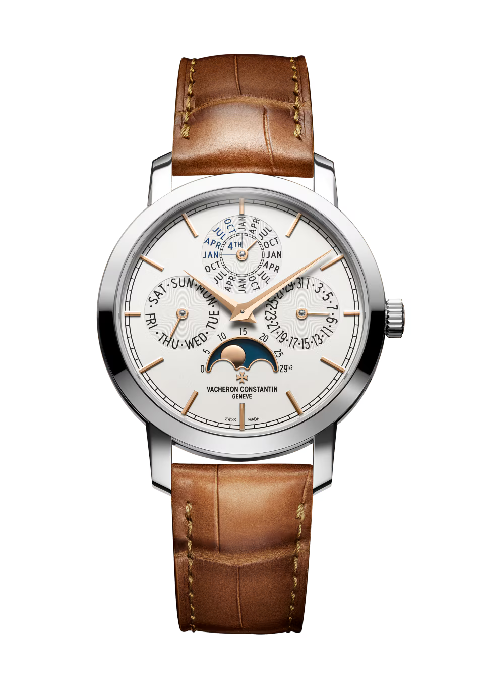 Vacheron Constantin Traditionnelle Perpetual Calendar Ultra-Thin White Gold 36.5 MM - Light Brown Leather Strap - Silver Dial - 4300T/000G-H106