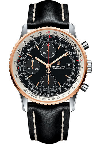 Breitling Navitimer Stainless Steel and Rose Gold 41 MM - Black Leather Strap - Black Dial - U13324211B1X1