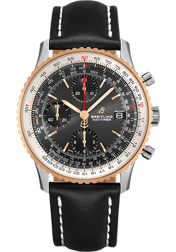 Breitling Navitimer Stainless Steel and Rose Gold 41 MM - Black Leather Strap - Black Dial - U13324211B1X2