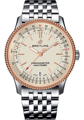 Breitling Navitimer Stainless Steel and Red Gold 38 MM - Stainless Steel Bracelet - Silver Dial - U17325211G1A1