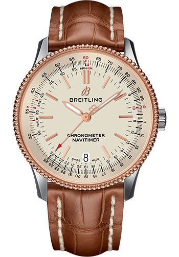 Breitling Navitimer Stainless Steel and Red Gold 38 MM - Brown Leather Strap - Silver Dial - U17325211G1P1