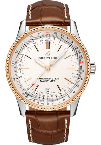 Breitling Navitimer Stainless Steel and Red Gold 38 MM - Brown Leather Strap - Silver Dial - U17325211G1P2