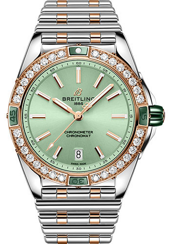 Breitling Chronomat Stainless steel and Rose Gold 38 MM - Steel And Red Gold Bracelet - Diamond Bezel - Green Dial - U17356531L1U1