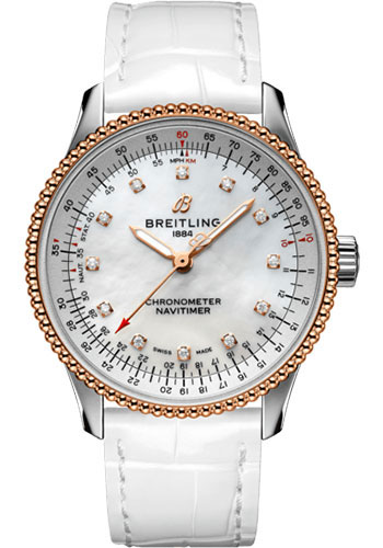 Breitling Navitimer Stainless Steel and Red Gold 35 MM - White Leather Strap - Mother-Of-Pearl Dial - U17395211A1P3