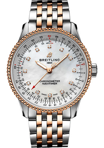 Breitling Navitimer Stainless Steel and Rose Gold 35 MM - Metal Bracelet - Mother-Of-Pearl Dial - U17395211A1U1