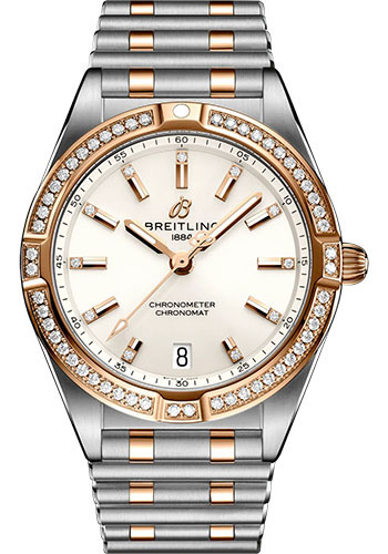 Breitling Chronomat Stainless Steel and Rose Gold 32 MM - Stainless Steel and Rose Gold Bracelet - Diamond Bezel - White Diamond Dial - U77310591A1U1