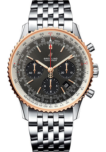 Breitling Navitimer Stainless Steel and Rose Gold 43 MM - Stainless Steel Bracelet- Stratos Gray Dial - UB0121211F1A1