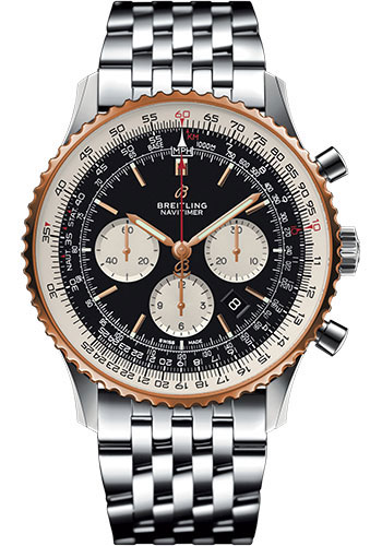 Breitling Navitimer Stainless Steel and Rose Gold 46 MM - Stainless Steel Navitimer Bracelet - Black Dial - UB0127211B1A1