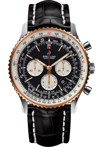 Breitling Navitimer Stainless Steel and Rose Gold 46 MM - Black Leather Strap - Black Dial - UB0127211B1P1