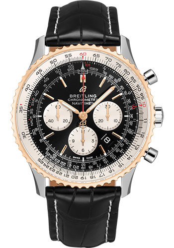 Breitling Navitimer Stainless Steel and Rose Gold 46 MM - Black Leather Strap - Black Dial - UB0127211B1P2