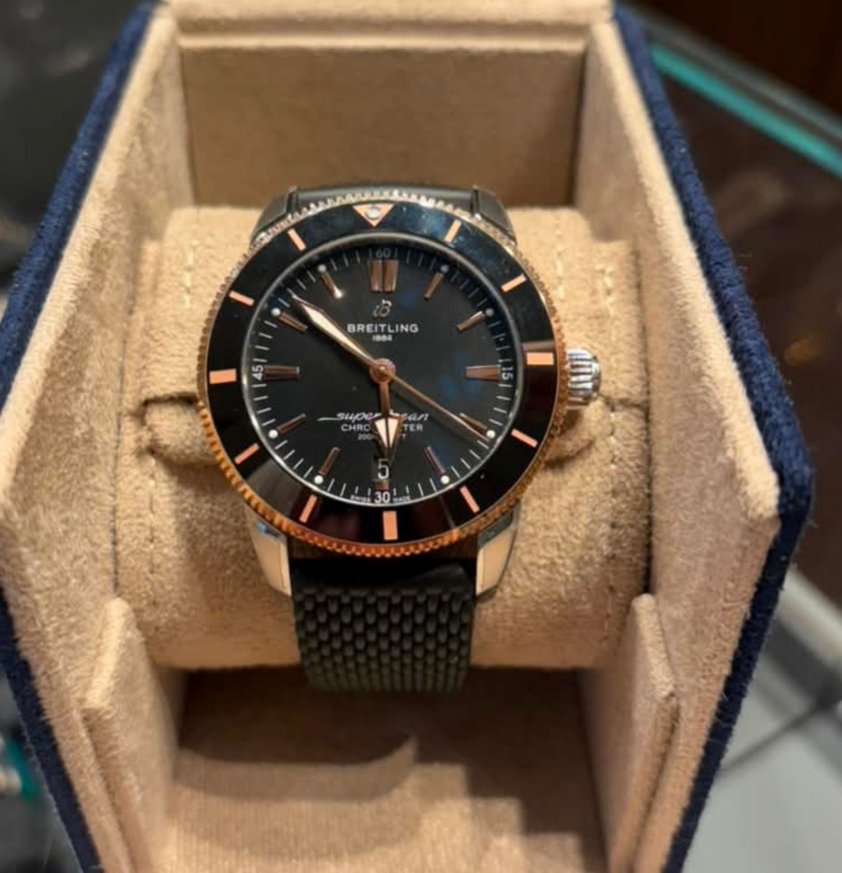 Breitling Superocean Heritage Stainless Steel and Rose Gold 44 MM - Black Rubber Strap - Black Dial -&nbsp; UB2030121B1S1