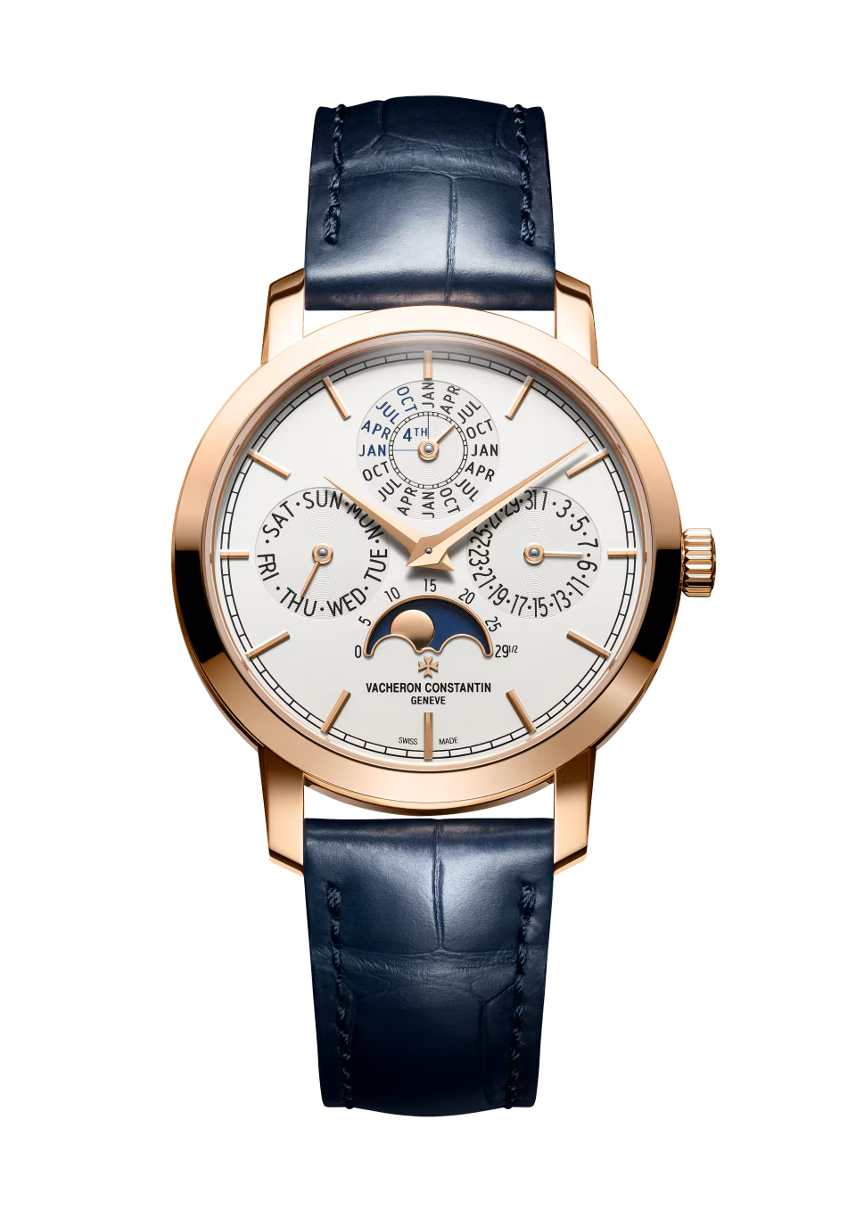 Vacheron Constantin Traditionnelle Perpetual Calendar Ultra-Thin Pink Gold 36.5 MM - Dark Blue Leather Strap - Silver Dial - 4300T/000R-H107