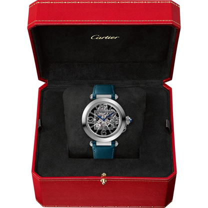 Cartier Pasha de Cartier Steel 41 MM (Extra Large model) - Blue Calfskin Strap - Skeleton Dial - WHPA0009