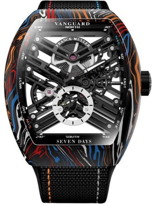 Franck Muller Carbon Damascus Twisting Tiger Stripes - 45 MM - Carbon & Steel - Skeleton Dial - V 45 S6 SQT CARBONE AMS COL DRM (NR)