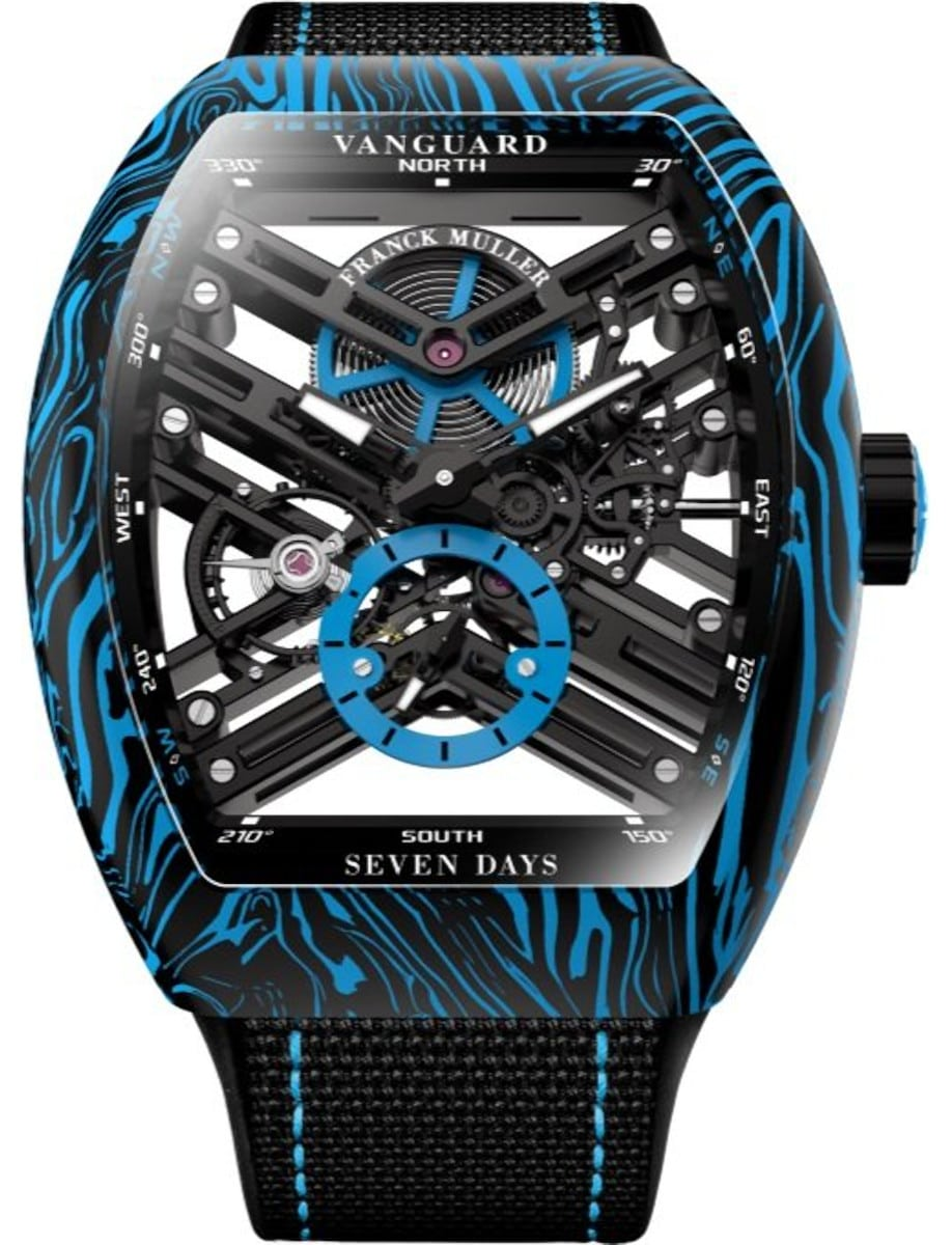 Franck Muller Carbon Damascus Twisting Tiger Stripes - 42.5 MM - Carbon & Steel - Skeleton Dial - V 43 S6 SQT CARBONE AMS BL NR