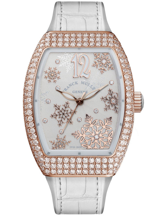 Franck Muller Vanguard Lady - 32 MM - 18k Rose Gold - Diamond Bezel - White Motif Diamond Dial - V32SCSNWFLKDINDCD5NE