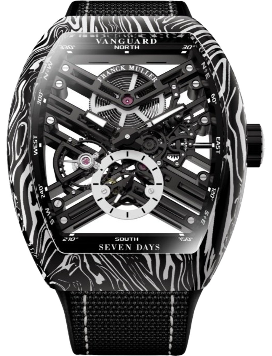 Franck Muller Carbon Damascus Twisting Tiger Stripes - 42.5 MM - Carbon & Steel - Skeleton Dial - V 43 S6 SQT CARBONE AMS BC NR