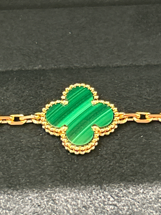 Van Cleef & Arpels Vintage Alhambra Bracelet - 18k Yellow Gold - Malachite - 5 Motifs - VCARL80900
