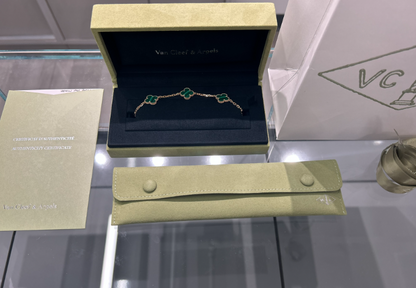 Van Cleef & Arpels Vintage Alhambra Bracelet - 18k Yellow Gold - Malachite - 5 Motifs - VCARL80900