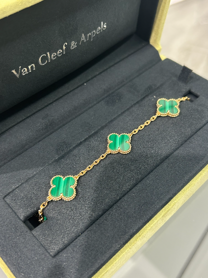 Van Cleef & Arpels Vintage Alhambra Bracelet - 18k Yellow Gold - Malachite - 5 Motifs - VCARL80900