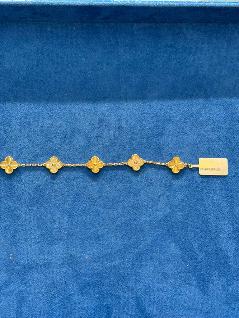Van Cleef & Arpels Vintage Alhambra Bracelet - 18k Yellow Gold - Diamond - 5 Motifs - Tw. 1 ct - VCARP4KN00