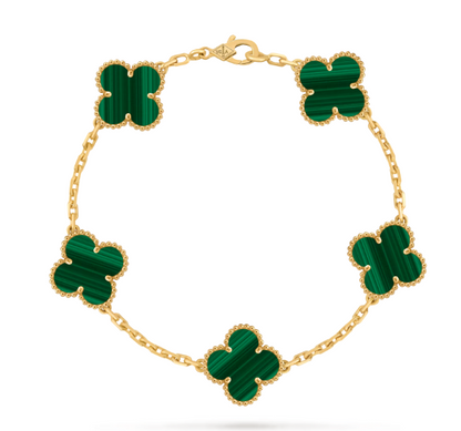 Van Cleef & Arpels Vintage Alhambra Bracelet - 18k Yellow Gold - Malachite - 5 Motifs - VCARL80900