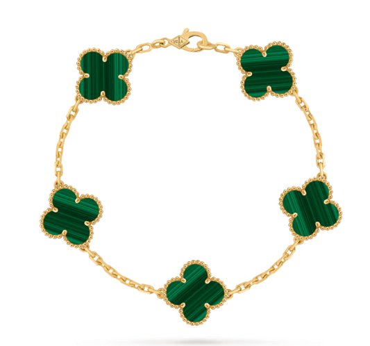 Van Cleef & Arpels Vintage Alhambra Bracelet - 18k Yellow Gold - Malachite - 5 Motifs - VCARL80900