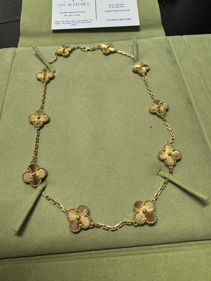 Van Cleef & Arpels Vintage Alhambra Necklace - 18k Yellow Gold - Guilloche - 10 Motifs - VCARP3JJ00
