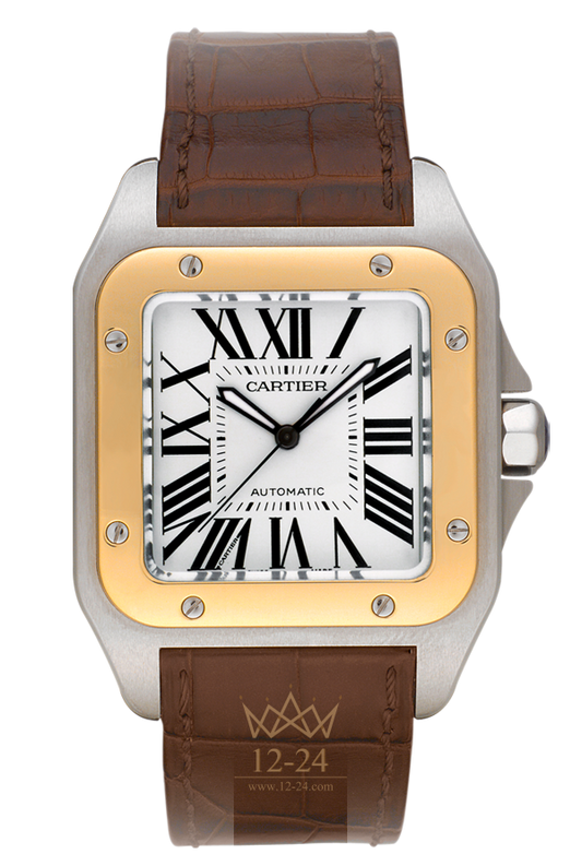 Cartier - Santos - 41 MM - Stainless Steel - Yellow Gold Bezel - Silver Dial - W20072X7