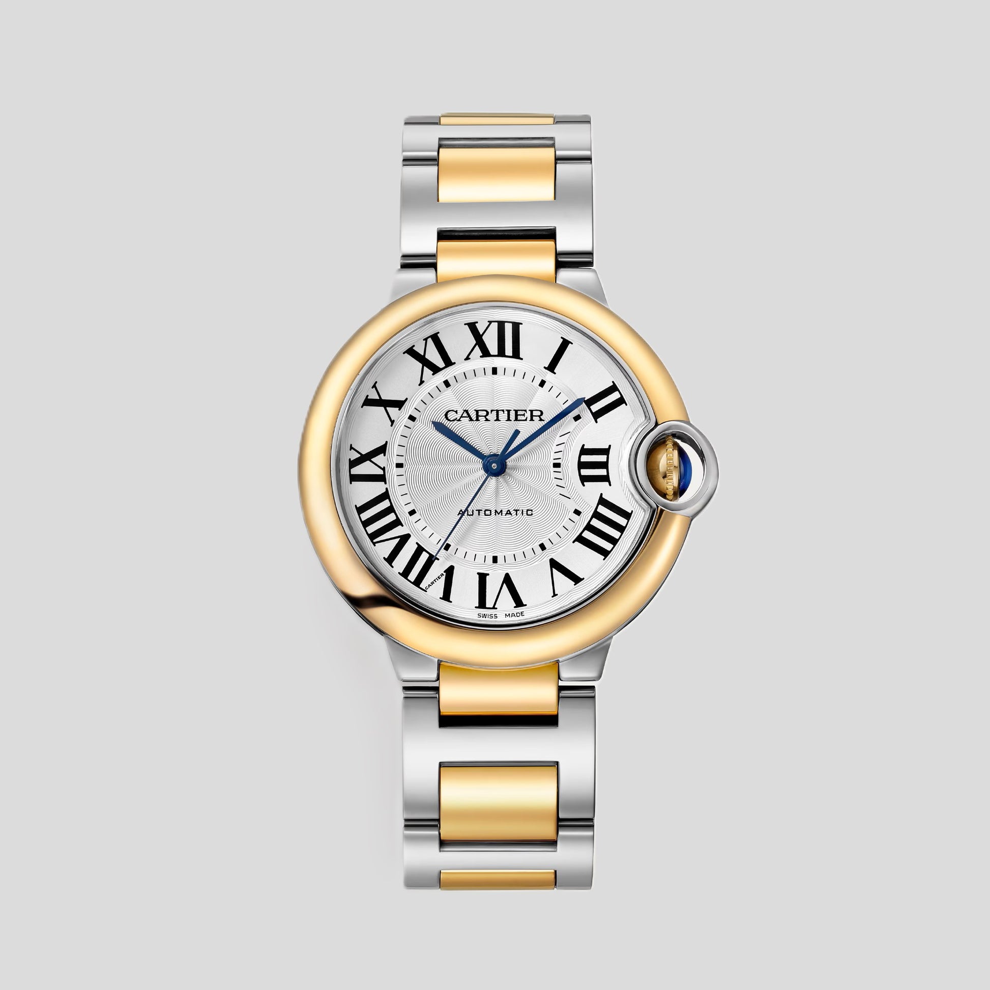 Cartier Ballon Bleu Stainless Steel 36 MM (Medium Model) - Stainless Steel & Yellow Gold Bracelet - Silvered Guilloché Dial - W2BB0038