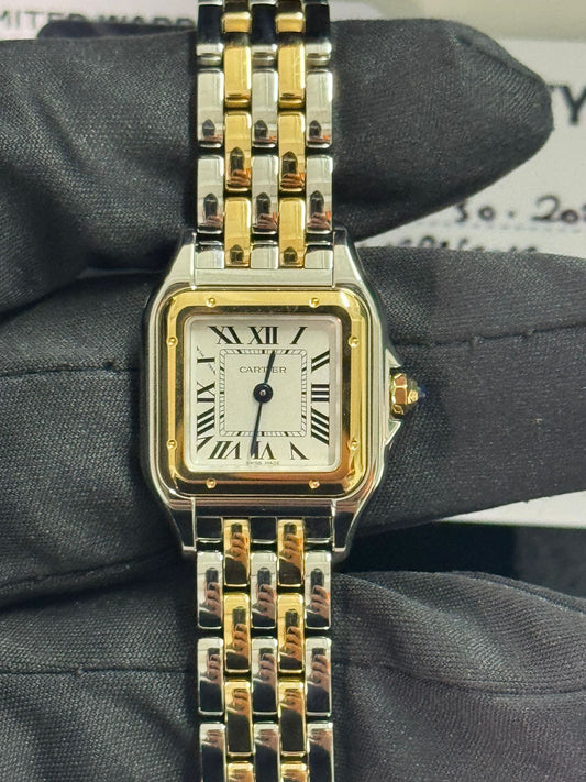 Cartier Panthére De Cartier Yellow Gold and Stainless Steel (Small Model) - 30 MM x 23 MM - Yellow Gold ans Stainless Steel Bracelet - Yellow Gold Bezel - Silvered Dial - W2PN0018