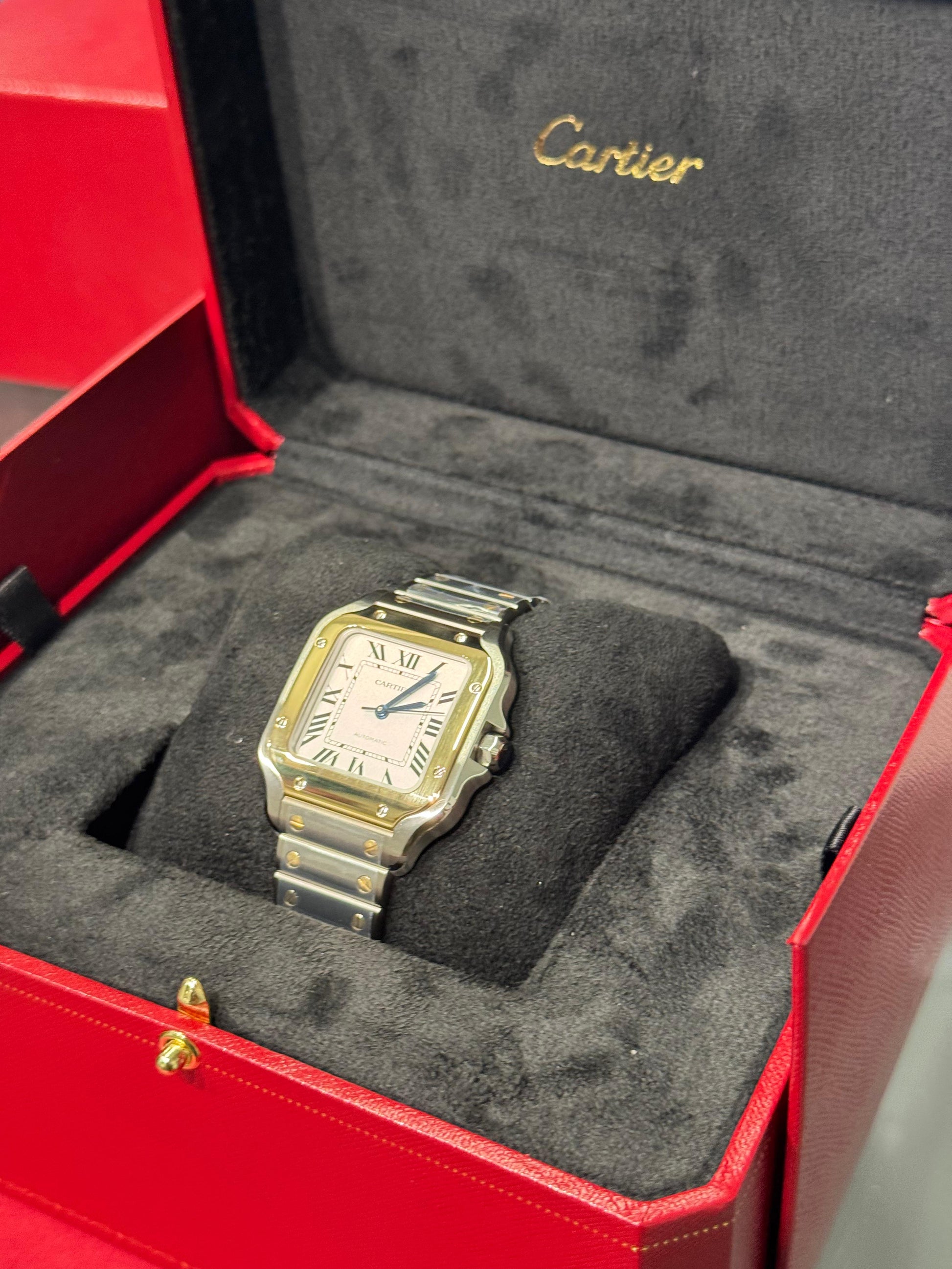 Cartier Santos de Cartier Stainless Steel 35.1 MM (Medium Model) - Stainless Steel Bracelet - White Dial - W2SA0016