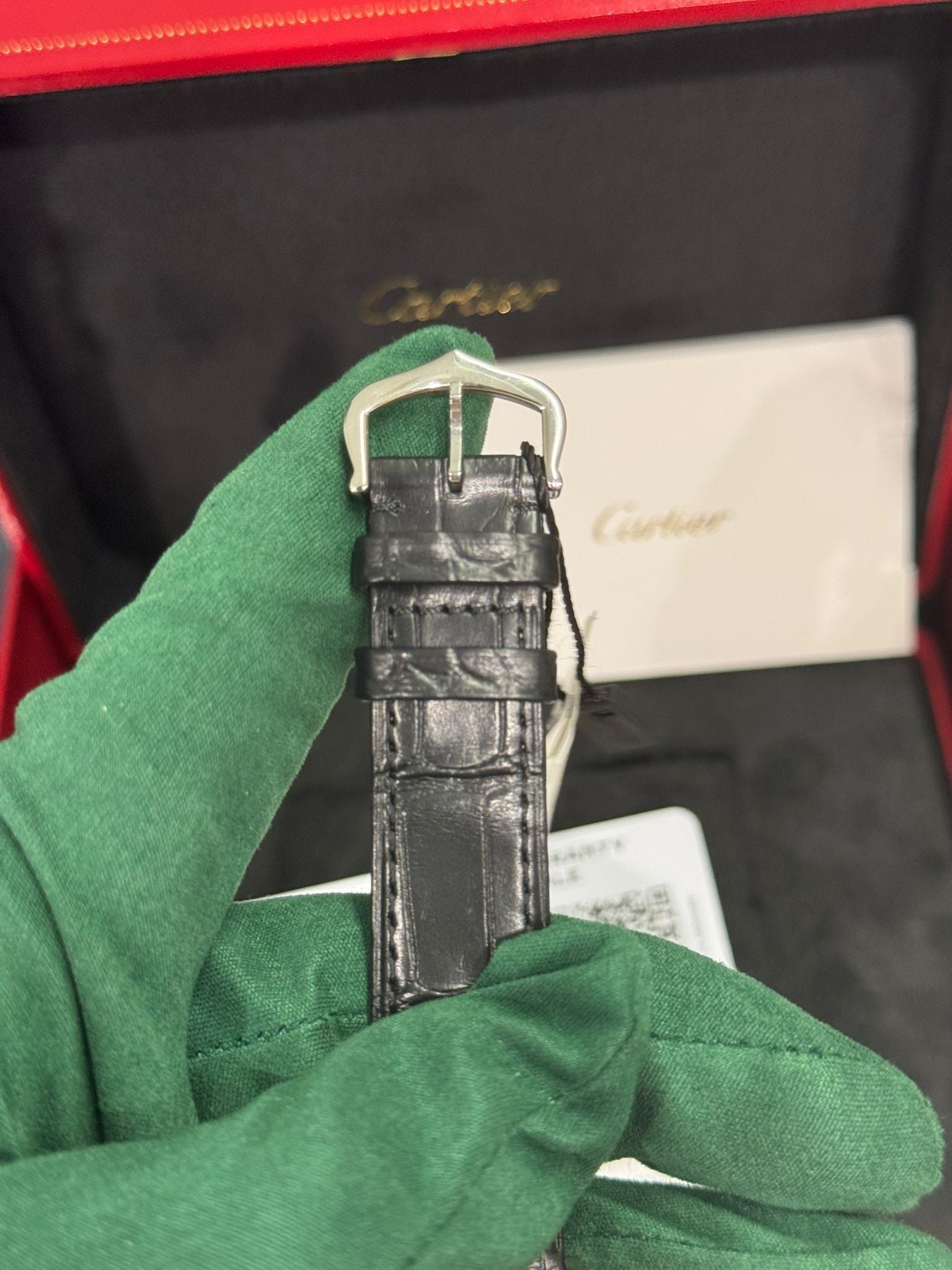 Cartier Santos de Cartier-Dumont Stainless Steel - Rose Gold Bezel - 43.5 MM (Large Model) - Black Leather Strap - Silver Dial - W2SA0037