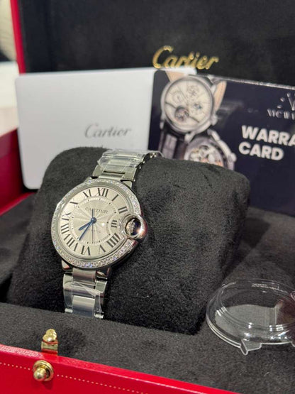 Cartier Ballon Bleu Stainless Steel Diamond 33 MM - Stainless Steel Bracelet - White Dial - W4BB0023