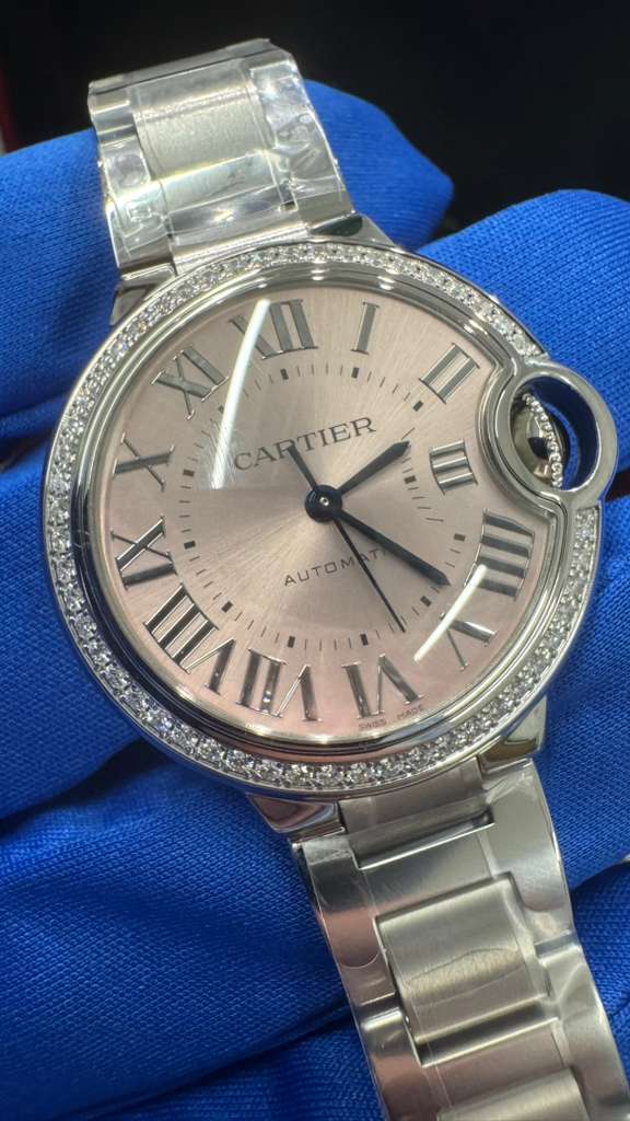 Cartier Ballon Bleu Stainless Steel Diamond 33 MM (Small Model) - Stainless Steel Bracelet - Pink Dial - W4BB0037