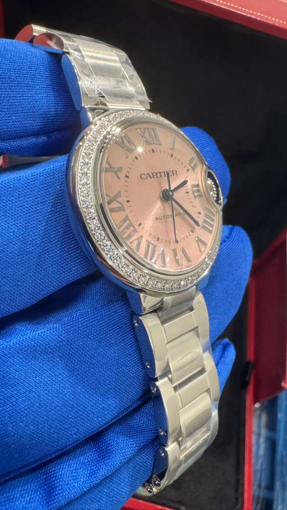 Cartier Ballon Bleu Stainless Steel Diamond 33 MM (Small Model) - Stainless Steel Bracelet - Pink Dial - W4BB0037