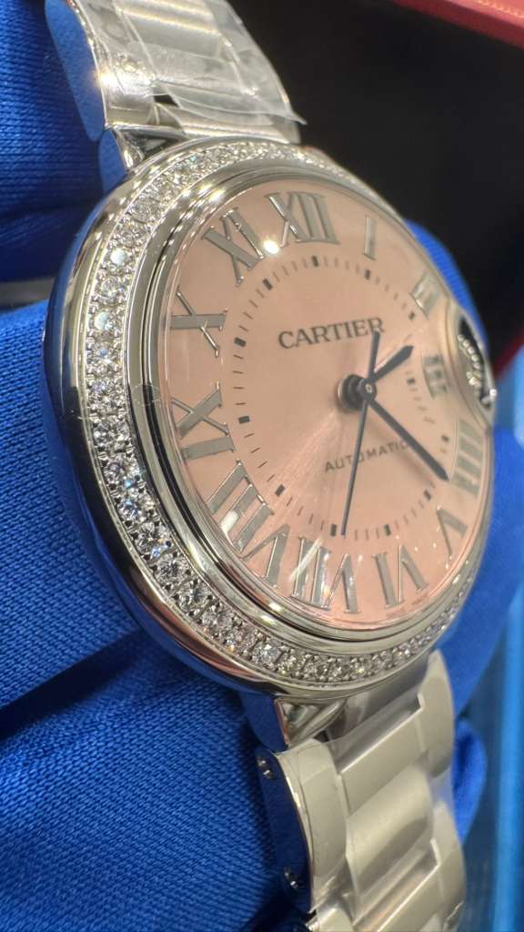 Cartier Ballon Bleu Stainless Steel Diamond 33 MM (Small Model) - Stainless Steel Bracelet - Pink Dial - W4BB0037