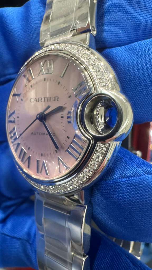 Cartier Ballon Bleu Stainless Steel Diamond 33 MM (Small Model) - Stainless Steel Bracelet - Pink Dial - W4BB0037