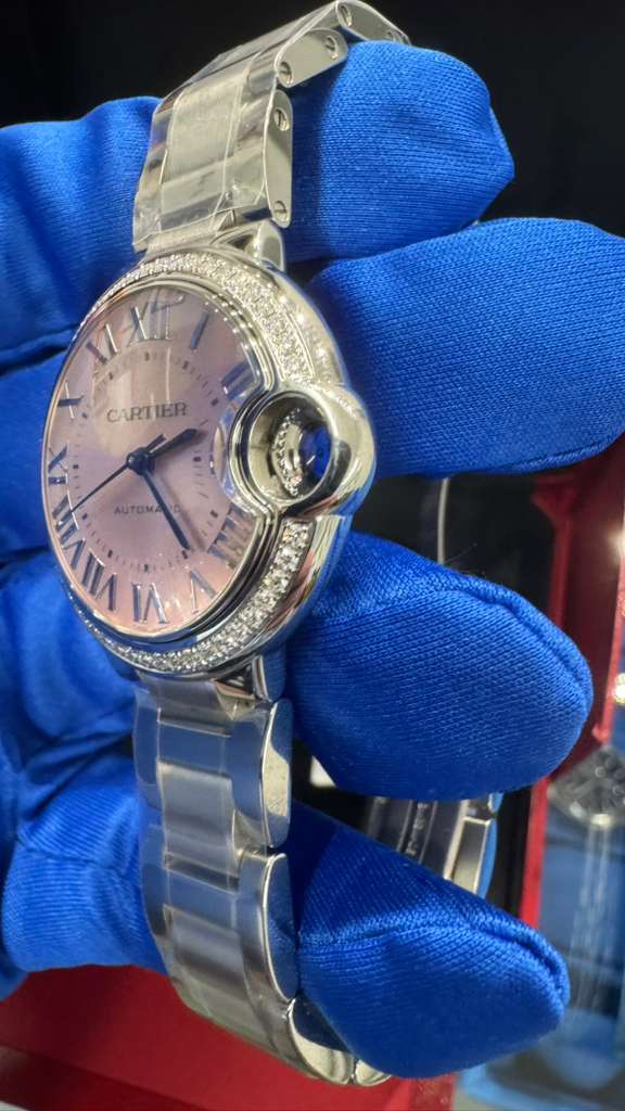 Cartier Ballon Bleu Stainless Steel Diamond 33 MM (Small Model) - Stainless Steel Bracelet - Pink Dial - W4BB0037