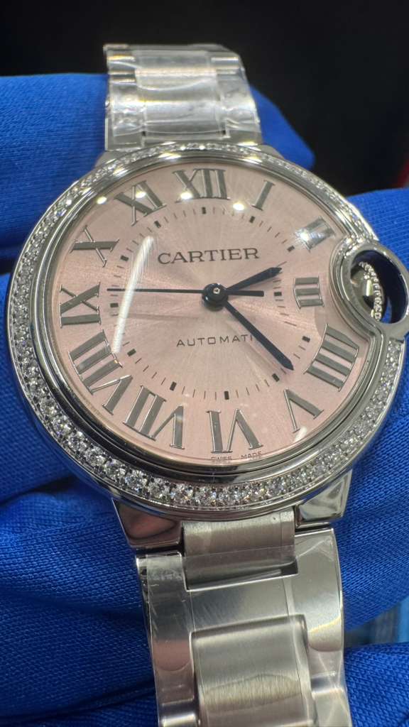 Cartier Ballon Bleu Stainless Steel Diamond 33 MM (Small Model) - Stainless Steel Bracelet - Pink Dial - W4BB0037