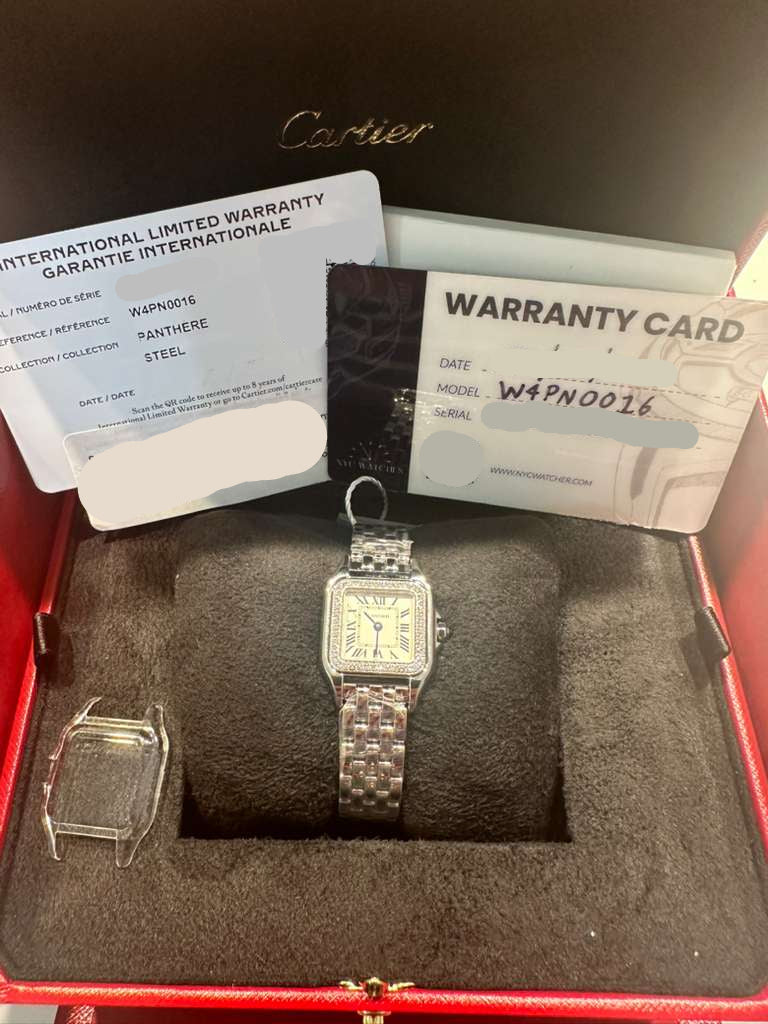 Cartier Panthére De Cartier Stainless Steel (Small Model) 22 MM - Stainless Steel Bracelet - Diamond Bezel - White Dial - W4PN0016