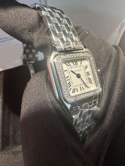 Cartier Panthére De Cartier Stainless Steel (Small Model) 22 MM - Stainless Steel Bracelet - Diamond Bezel - White Dial - W4PN0016