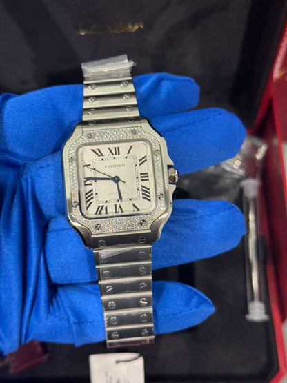Cartier Santos de Cartier Stainless Steel 35.1 MM (Medium Model) - Stainless Steel Bracelet - White Dial - W4SA0005