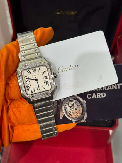 Cartier Santos de Cartier Stainless Steel 35.1 MM (Medium Model) - Stainless Steel Bracelet - White Dial - W4SA0005