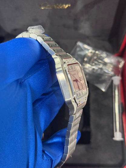 Cartier Santos de Cartier Stainless Steel 35.1 MM (Medium Model) - Stainless Steel Bracelet - White Dial - W4SA0005